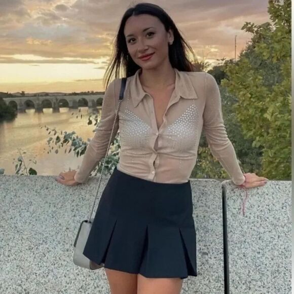 ZARA RHINESTONE TULLE SHIRT - Picture 1 of 9